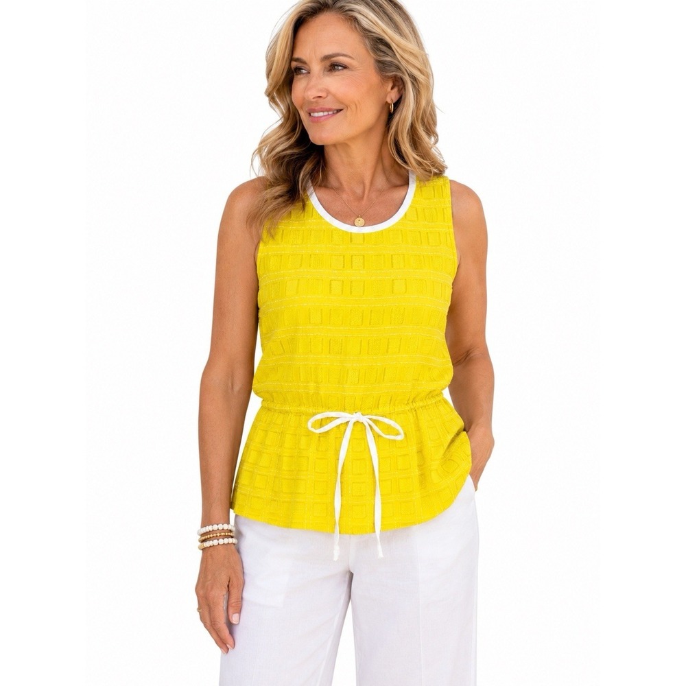 Ace & Jig Surf Tank Yellow Textured Peplum Drawstring Blouse Size Medium